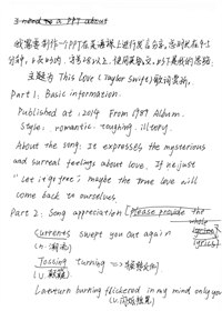 英语课发言的思路草稿第一页:主题、时长要求,和 Part 1 基本信息